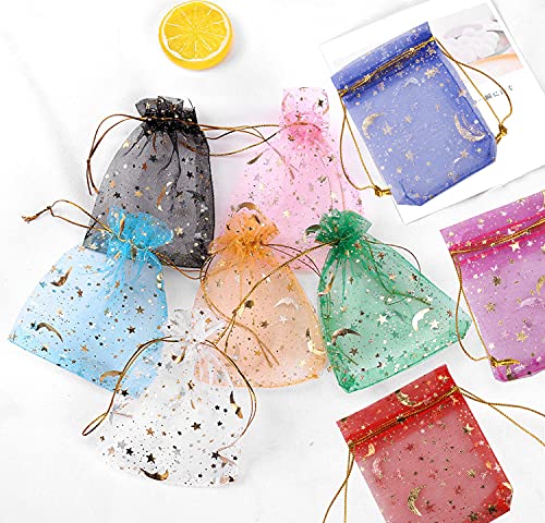Sumaju C3200K-11-N 100 Pieces Moon Star Organza Jewelry Candy Bags thumb #1