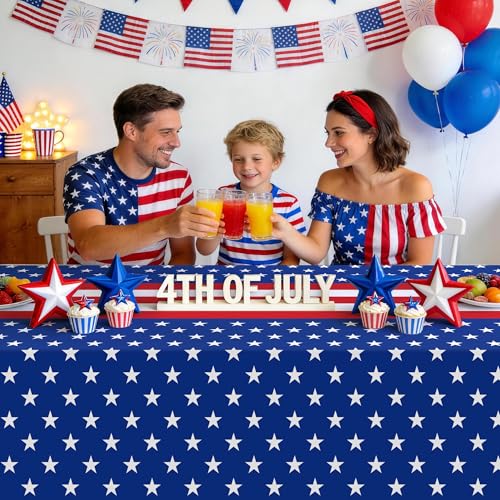 Image of 3 Pack Patriotic Tablecloths,Red White and Blue Tablecloth,Patriotic Decor | Disposable Plastic Tablecloths 54 inchx108 inch,Red White and Blue Decorations for 4th of july Veterans Day Memorial Party Supplies