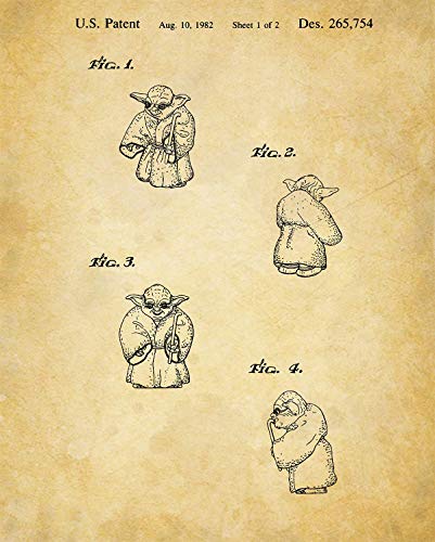 Star Wars Yoda Patent Wall Art Print - one (11x14) Unframed - wall art decor for Star Wars fans