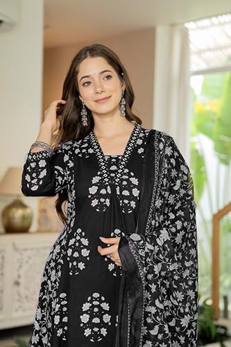 Image of PARTHVI Women's Pure Cotton Block Printed Ethnic Wear Kurta & Palazzo Pants & Dupatta Set