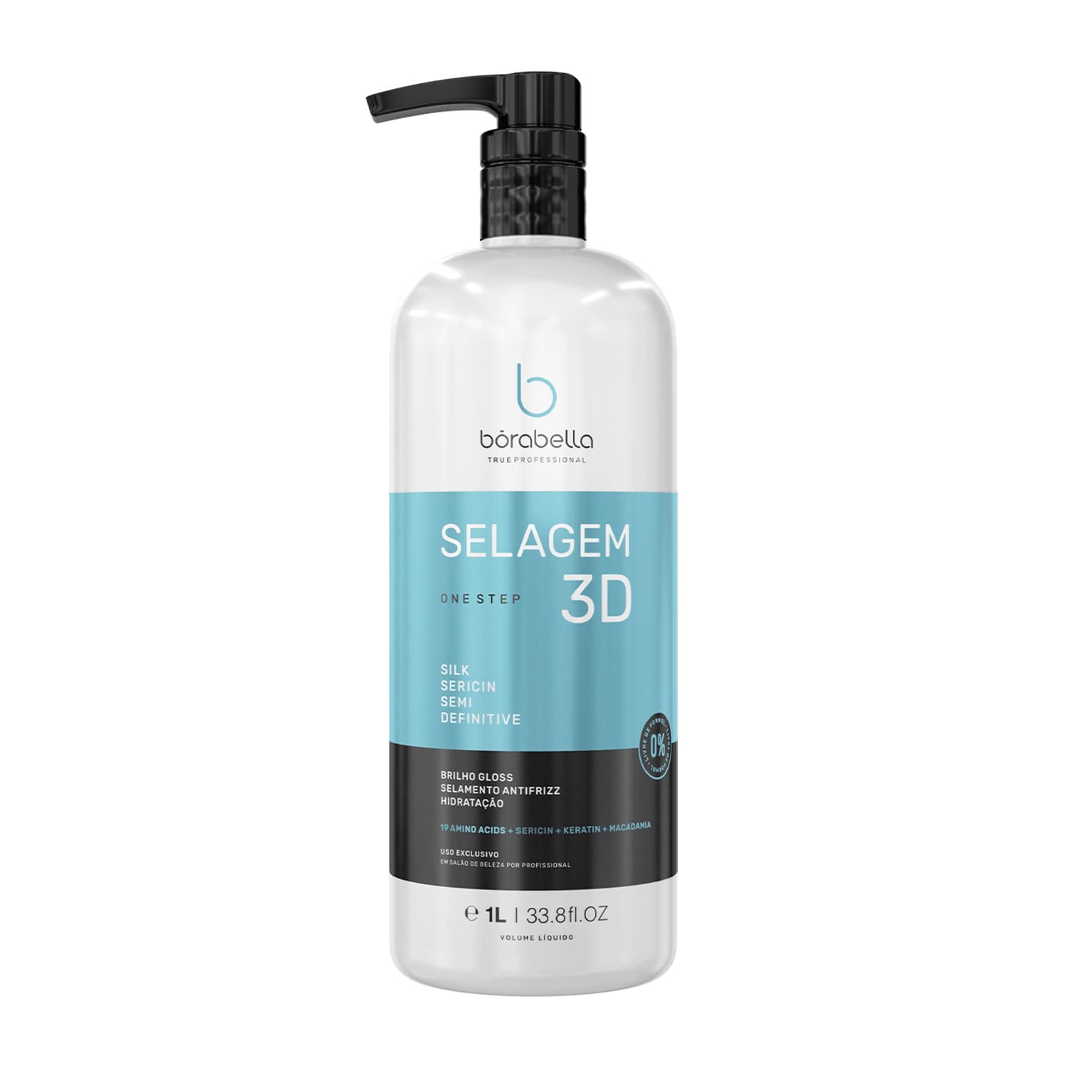 Borabella Selagem 3D Semi Definitive Silk Sericin Traitement, Anti-Frizz Gloss Scellement, 1000 ml, à la kératine et à l'huile de Macadamia, pour Tous Types de Cheveux