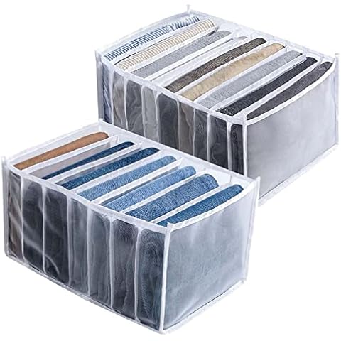 Wardrobe Clothes Organiser, 2Pcs Drawer Clothes Organiser Foldable Wardrobe Clothes Drawer Organisers Pants Organiser Clothing Organiser for Jeans T-shirts, Shorts, Skirts and Trousers(7&9Grids)… Cover