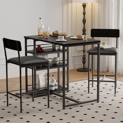 Mesa de cocina con estantes para optimizar espacios y taburetes cómodos 4