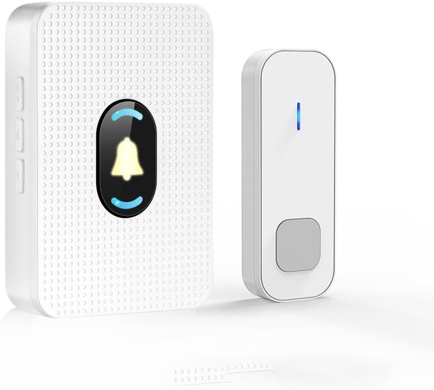 HBJWOV 55 Pearl White ringtones 300 Meters Away LED doorbell