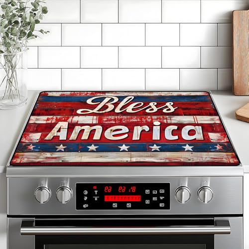 Image of Patriotic Stove Top Cover, Heat Resistant Electric Stove Protector Mat, Large Diatomite Kitchen Counter Mat, Independence Day Decor American Flag Kitchen Accessory (plank, 28x20 Inch)