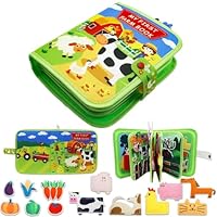 Nokwocy Busy Board ab 1 Jahr, Beschäftigungsbuch für Kleinkinder, DIY-Filz-Beschäftigungsbuch, 3D-Aktivitäten Stoff-Bilderbuch, Vorschul-Lernspielzeug, Beschäftigungsbuch mit Lebenskompetenzen (Farm)