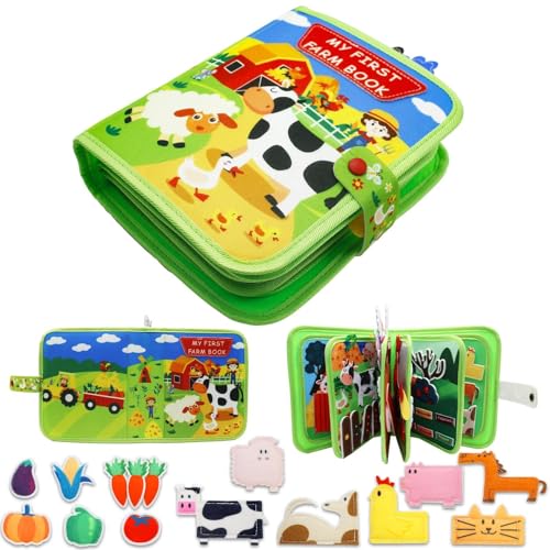 Busy Board ab 1 Jahr, Beschäftigungsbuch für Kleinkinder, DIY-Filz-Beschäftigungsbuch, 3D-Aktivitäten Stoff-Bilderbuch, Vorschul-Lernspielzeug, Beschäftigungsbuch mit Lebenskompetenzen (Green)