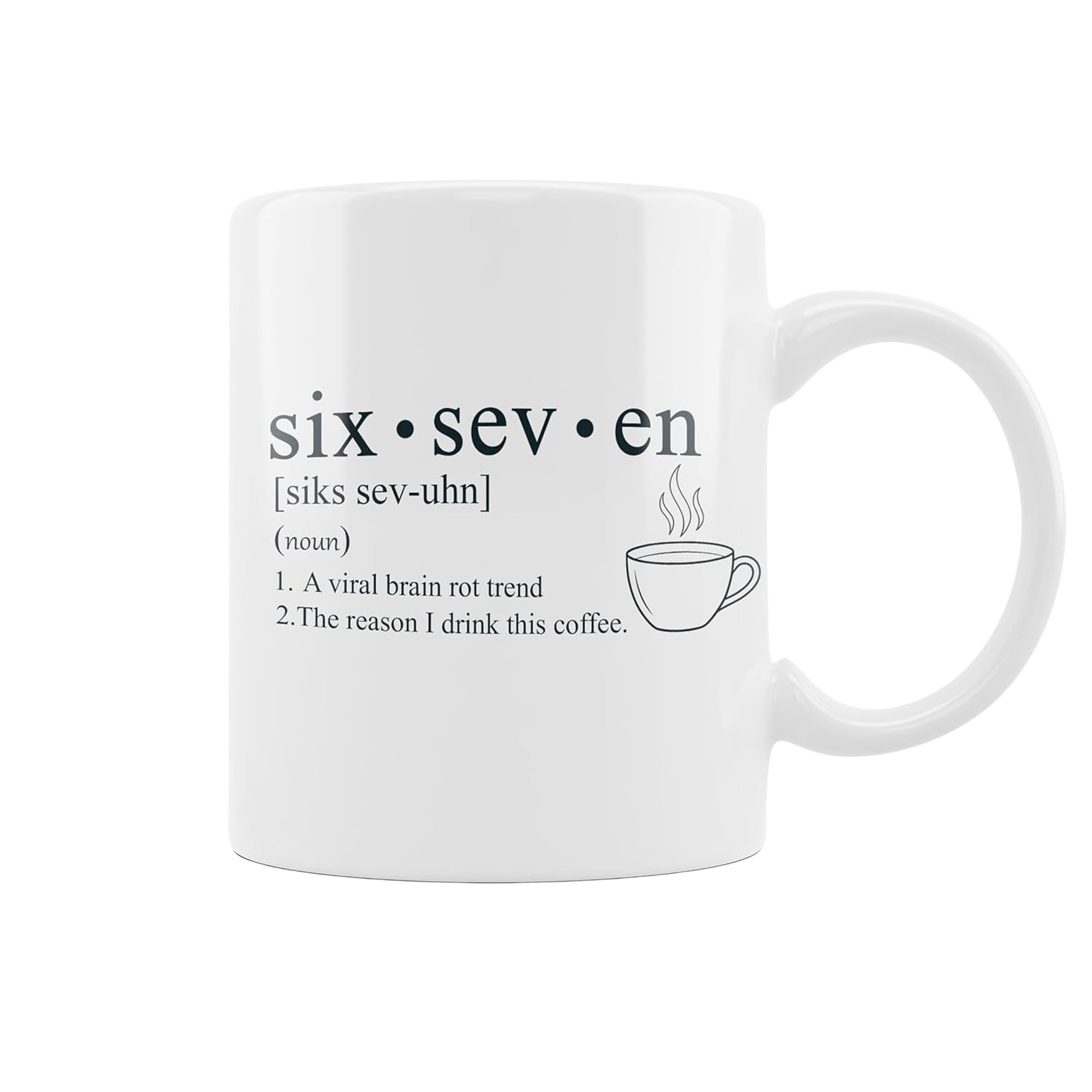 VIROSA Six-Sev-En 67 Meme, Mug – Funny 11oz Ceramic Coffee Cup | Hilarious Novelty Gift for Friends, Coworkers, Secret Santa, Birthday, Xmas & Office Banter