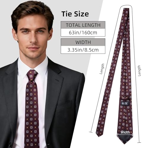 Image of Hi-Tie 63 inches Striped Paisley Extra Long Ties for Men Silk Necktie with Lapel Pin Tie Clip Big and Tall Men Formal Wedding