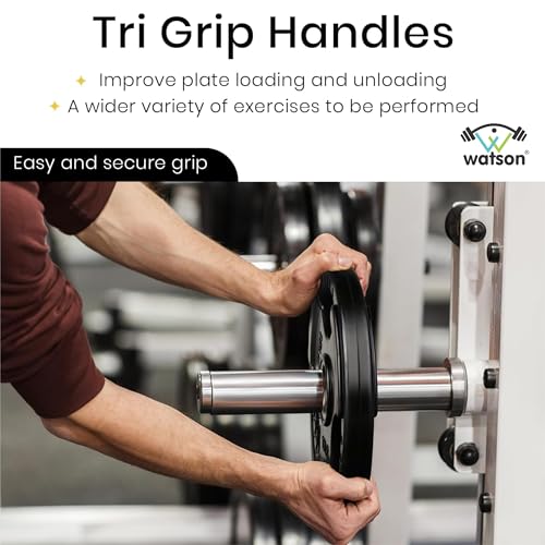 Image of WATSON 3 Cut Rubber Coated Metal Weight Lifting Bar Plates With Metal Bush Compatible Upto 30mm Gym Rods, Home Gym Weight Plates For Men & Women (40Kg Set (5Kgx4, 2.5Kgx8))