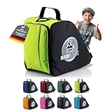 Skater Rucksack für Inliner, Rollschuhe & Skates - Ergonomisch, Wasserdicht & Robust - Geräumig mit Zusatzfach, Personalisiertes Namensfeld, Stabiler Freizeit- & Sport-Rucksack (schwarz-hellgrün)