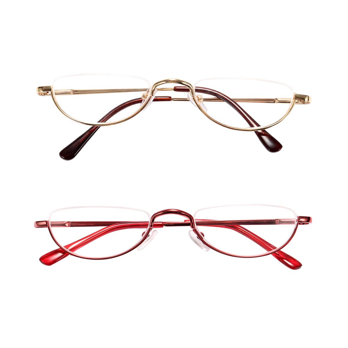 MAGIC ROSE 2 Pack Vintage Metal Half Moon Reading Glasses Women Men Slim Half Frame Lens Readers Glasses