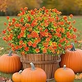 12 Bundles Artificial Fall Flowers for Outdoors Decoration, Autumn Fake Mums Plastic Plants UV Resistant Faux Flowers Lotus Shrubs for Thanksgiving Home Decor Indoor Outside Garden Porch Window Box