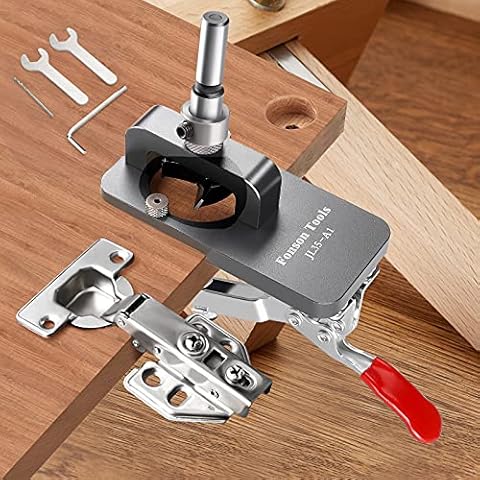 Riiai 35mm Cabinet Hinge Jig Drilling Hole Puncher, Accurate Locking Woodworking Dowel Jig Drill Guide Locator for Door Concealed Installation Household Tools Cover