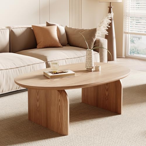 Honyee Modern Oval Coffee Table, Small Coffee Tables for Living Room - Oak Wood Top with Solid Legs,...