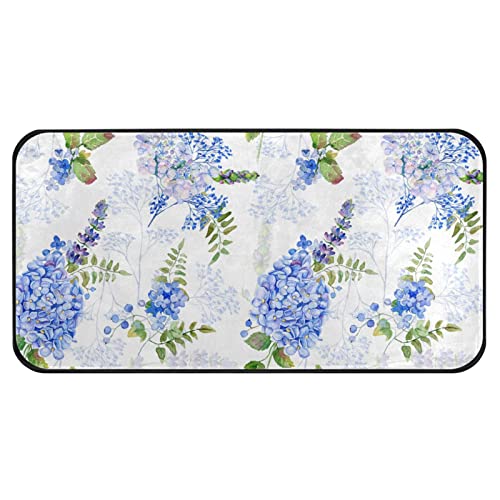 Blue Hydrangea Kitchen Rug 39 X 20 inch Non Skid Washable Throw Rugs for Kitchen Floor Sink Entryway Rugs Runner