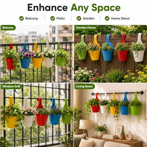Image of Amazon Brand - Umi Plastic Small Hook Hanging Pot for Balcony, Size - 20.5 x 14.5 x 8.5 cm (Pack of 15, Multicolor)