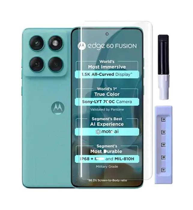 Image of Tempered Glass Screen Protector Compatible For Motorola Moto Edge 60 Fusion 5G (Transparent) Edge To Edge Full Screen Coverage UV With Easy Installation Kit, Pack of 1