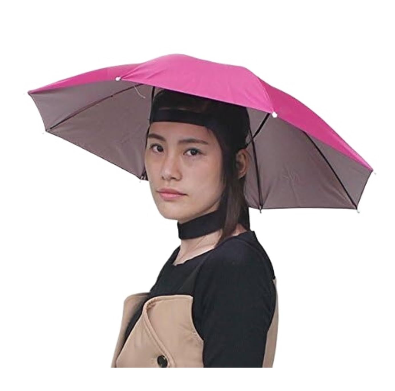 Sombrero Paraguas De Cabeza Paraguas Sombrero Plegable Parasol Protección Doble Capa Actividades Al Aire Libre(Pink)