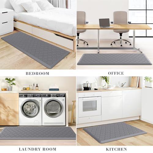 Image of Kitchen Mat [2 PCS] Cushioned Anti-Fatigue Floor Mat Waterproof Non-Skid Kitchen Mats and Rugs Ergonomic Comfort Foam Kitchen Rugs Standing Mat for Floor Office Sink (Grey,20 inchx30 inch+20 inchx47 inch)