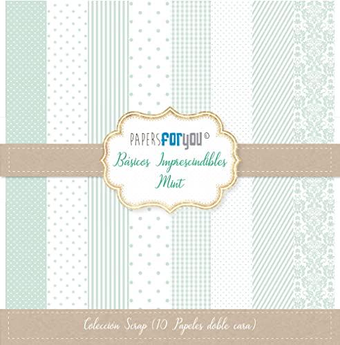 Papers For You Colección 10 Papeles Scrap doble cara 180gr 12'x12' Básicos (Verde Menta)