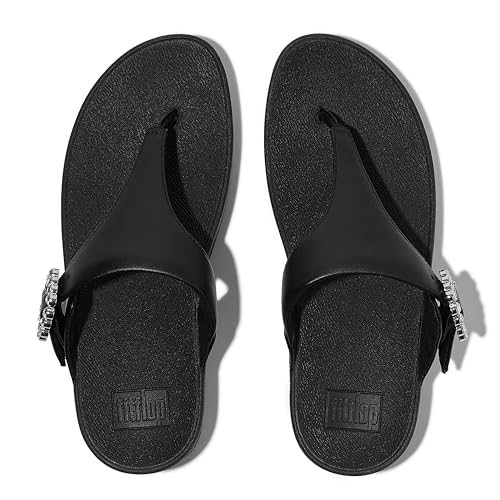 Image of FitFlop Women's Lulu Crystal-Buckle Leather Toe-Post Sandal