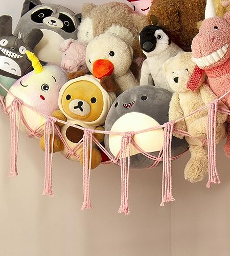 image for mirolam Stuffed Animal Storage Hammock Corner Net - Pink Room Christma