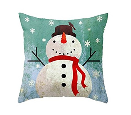 ONECH Cotton Linen Cute Santa Claus Reindeer Snowman Snowflake Christmas Tree Little House Bird Gift Ho Ho Ho Merry Christmas & Happy New Year Design Throw Pillow Case