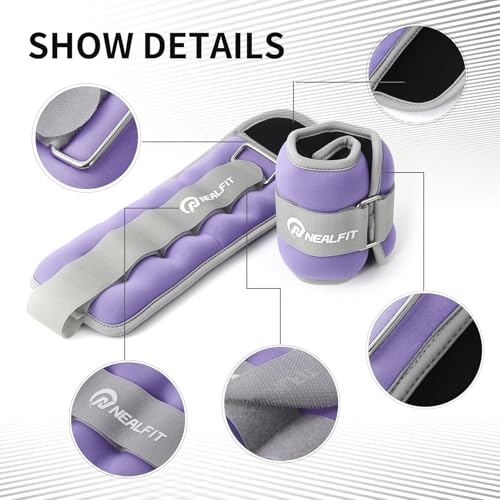 NEALFIT Ankle Weights for Men Women Kids, Leg Arm Wrist Weights with Adjustable Strap for Running, Gymnastics, Aerobics,Gym, Fitness (Purple, 0.5 lb x 2 (1LB Pair))