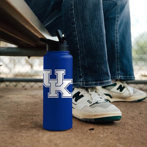 Image of Logo Brands NCAA Kentucky Wildcats 34 oz Stainless Steel Quencher Bottle - Team Color, Straw Included, No-Spill Lid, Easy Carry Handle - Keeps Drinks Cold For Hours