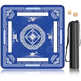 Mahjong Mat for Table, Non-Slip Noise Reduction American Mahjong Table Cove 32×32 Inch Portable Game Mat with Rules & Carrying Bag, 3mm Extra Thick Mahjong Tablecloth for Poker & Dominoes (Blue)