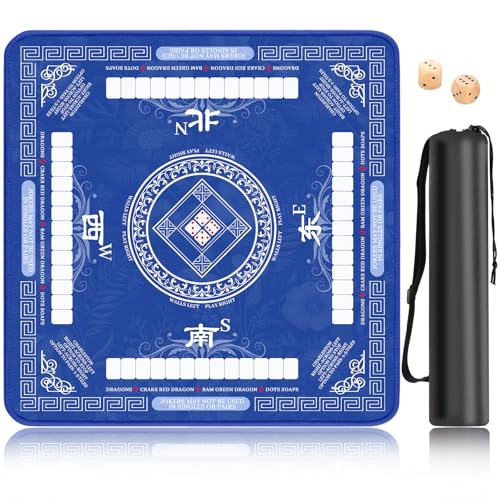 Mahjong Mat for Table, Non-Slip Noise Reduction Mahjong Table Cove 32×32 Inch Portable Gaming Mat for Poker-Cards-Board Games-Tile Games, Mahjong Tablecloth with Carrying Bag (Blue)