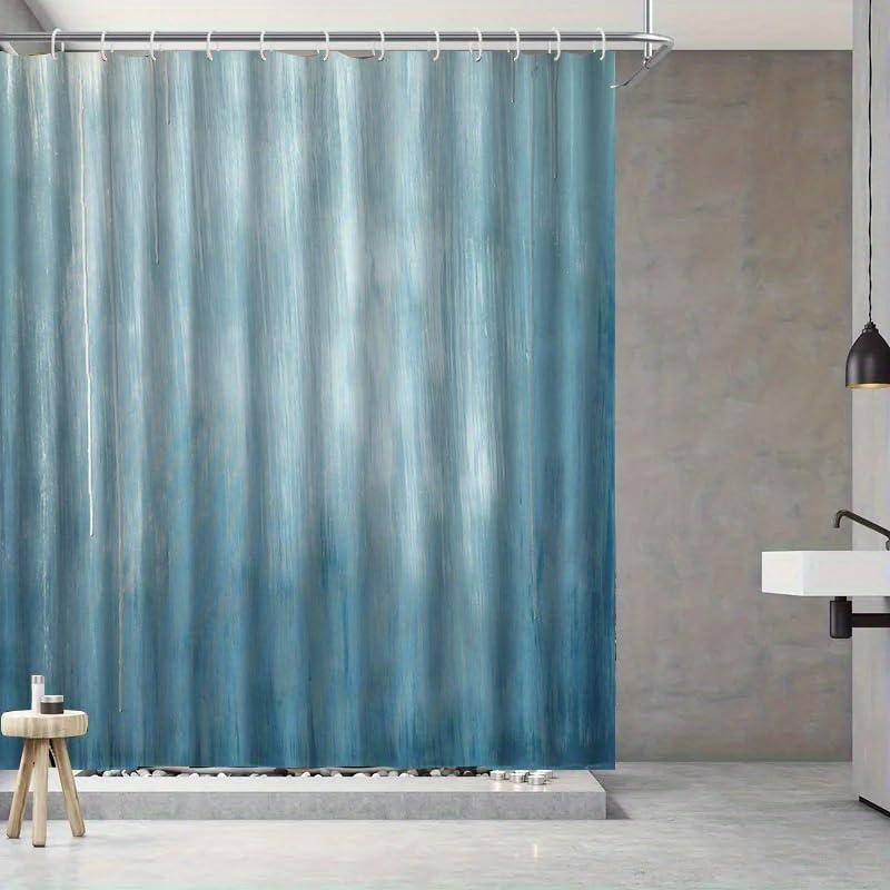 Rideau de douche haut en polyester tie-dye bleu avec œillets renforcés - 2