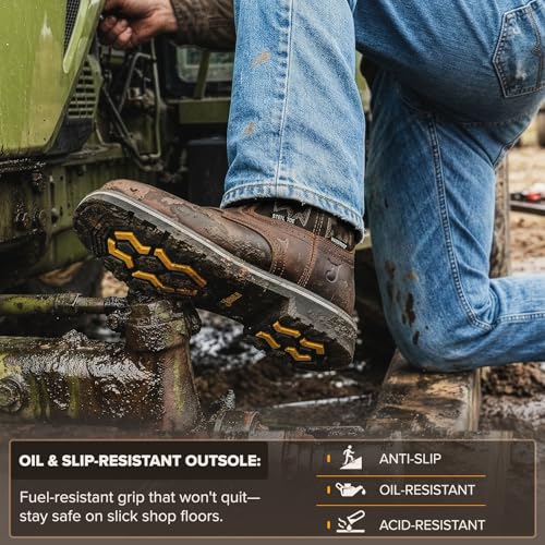 J's.o.l.e Steel Toe Cowboy Boots for Men Square Toe - Western Style & Slip On Work Boots,Waterproof & Slip Resistant for Farm,Ranch,Heavy Duty Work US 10.5 by J's.o.l.e - Used condition - Image 5