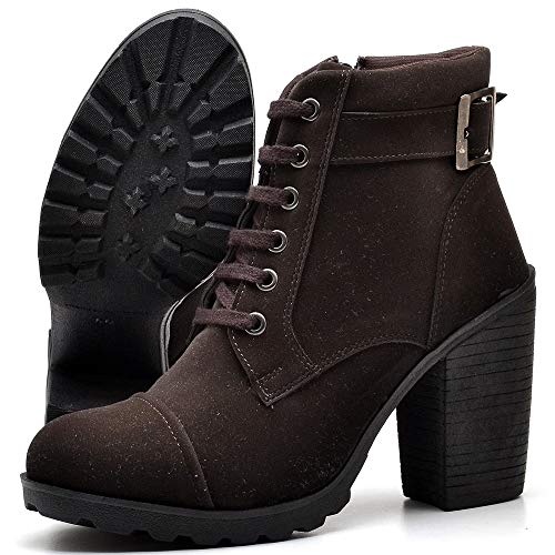 Bota Tratorada Feminina Salto Alto DUBUY R03DB Tamanho:34;cor:Marrom;gênero:Feminino