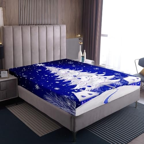 Homewish Weihnachtsbaum Bettlaken 140x200cm Schnee Spannbetttuch für...