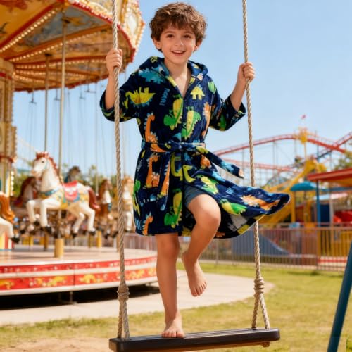 Image of Kids Bathrobe Hooded Plush Fleece Robe for Girls Boys