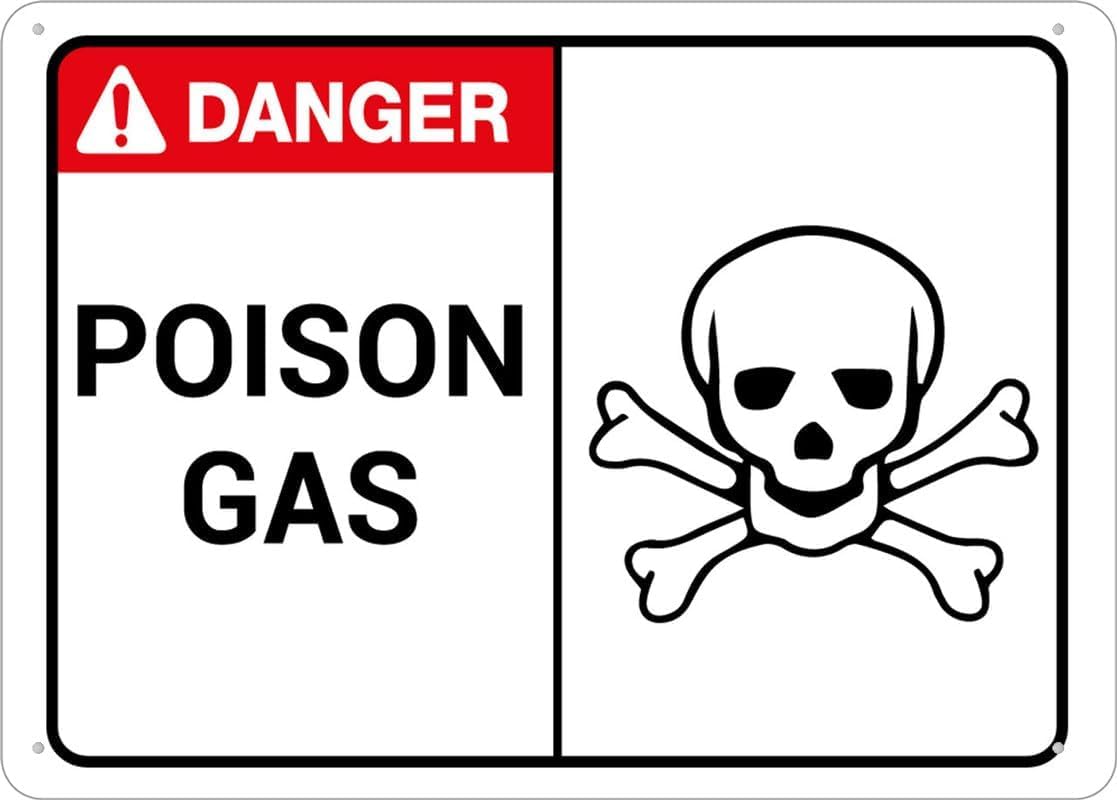 Danger Poison Gas with Graphic Rust Free Aluminum Sign - UV Ink Printing, 7-Year Weatherproof Decor with Pre-Drilled Holes for Home - 12x16 Inch​