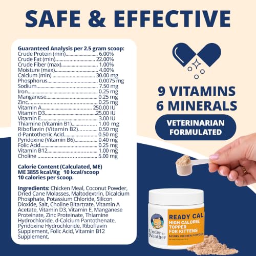 Image of Under The Weather Ready Cal High Calorie Powder for Kittens | Kitten Supplement & Weight Gainer | Appetite Support with Vitamins & Minerals | Veterinarian Formulated | Chicken Flavor
