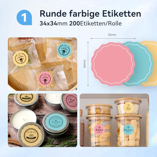 NIIMBOT Namensschilder für B1 B1Pro B2 B2Pro B21 B21Pro B31 K3 B3S Etikettendrucker, 34x34mm, 40x20mm, 40x15/2R, 3-Rollen Thermo-Etikettenband Aufkleber Drucker