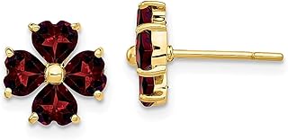 Brincos de ouro amarelo 14 k em forma de coração com flor de granada vermelha e botão de bola do mês de janeiro joias finas para mulheres presentes para ela, Cristal Ouro amarelo Pedra Cristal Ouro amarelo Pedra Granada, Granada