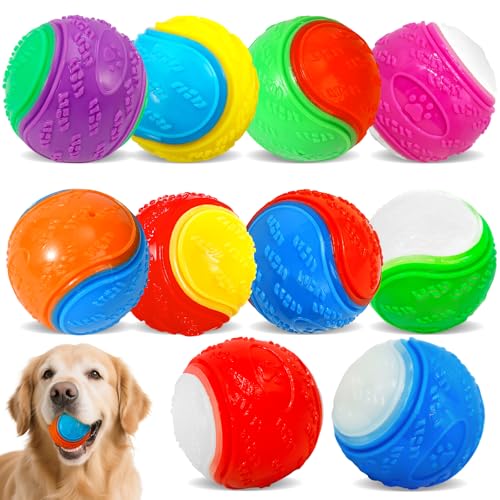 Vinvovojoy 10 Pcs Squeaky Dog Balls Squeaky Rubber Balls for Pets Teeth Cleaning Dog Chew Toys Training Ball Interactive Pet Toys Glow-in-Dark Training Ball Non-Toxic Rubber Dental Toys