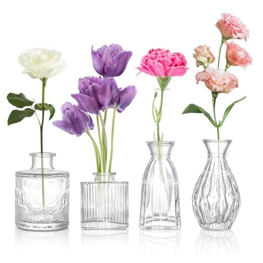 25+ Must-Have Elements for a Nancy Meyers Bedroom Aesthetic 6 ODDMUCK Glass Bud Vase Clear Bud Vases Set of 4 for Centerpieces, Vintage Glass Flower Vases in Bulk Suitable for Weddings, Parties or Home Decoration
