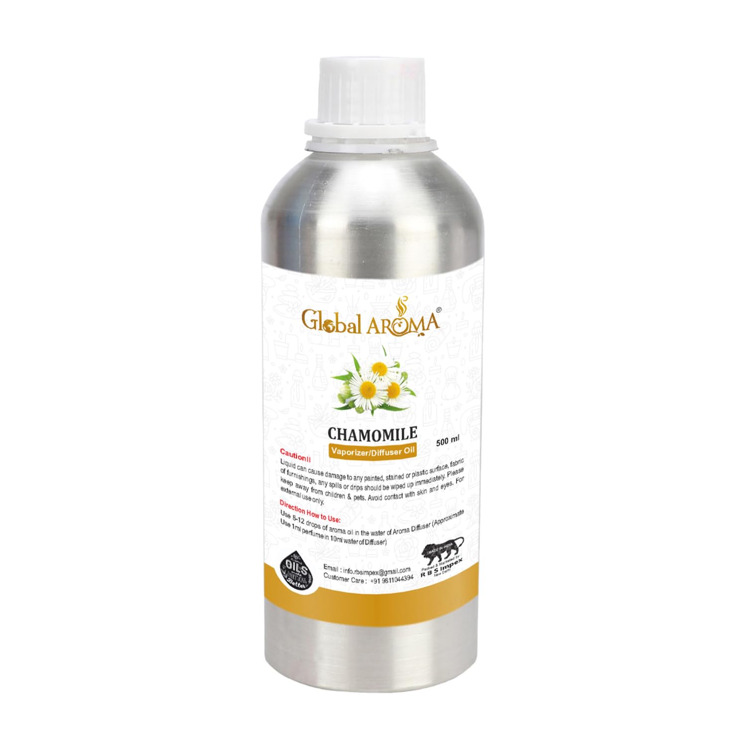 Global Aroma Chamomile Diffuser Oil For Relax Calm Mood, Natural Homely Fragrance, Anxiety Free Sleep & Pure Aromatherapy (500 ML)