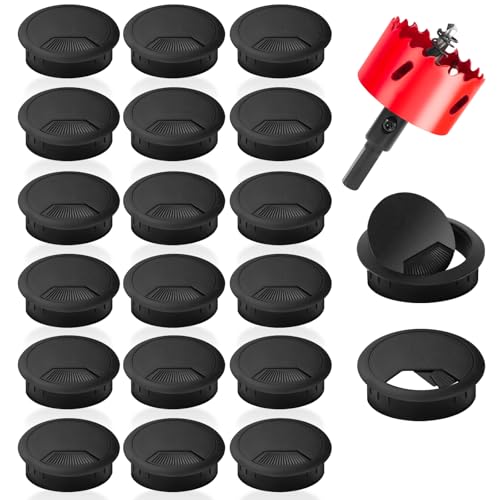NVGVUP 20 pasacables para escritorio con sierra perforadora: diámetro de 60 mm, pasacables de plástico, redondo, para mesas, encimeras de oficina, oficina en casa (negro)