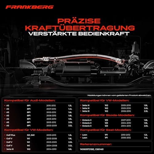 Frankberg 2X Handbremsseile Hinten Kompatibel mit A3 8P1 1.2L-3.2L 2003-2012 Handbremsseil Altea 5P1 1.2L-2.0L 2004-2023 Leon 1P1 1.2L-2.0L 2005-2012 Replace# 1K0609721BE