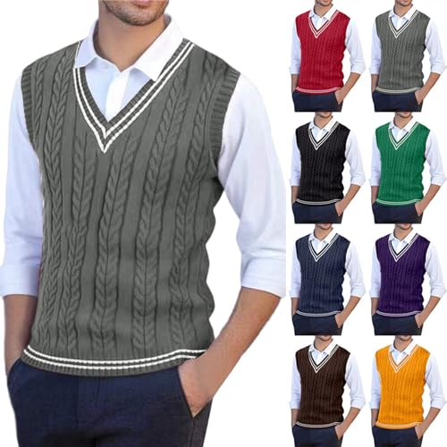 XINGJIAARTS Plus Size Sweater Vest for Men V Neck Knitted Pullover Sleeveless Tops Slim Fit Casual Vests Fall Fashion Outfits