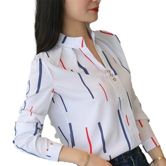 ROYALICAWomen Tops Womens Regular Fit Striped White Colour Cotton Blend Casual Shirt