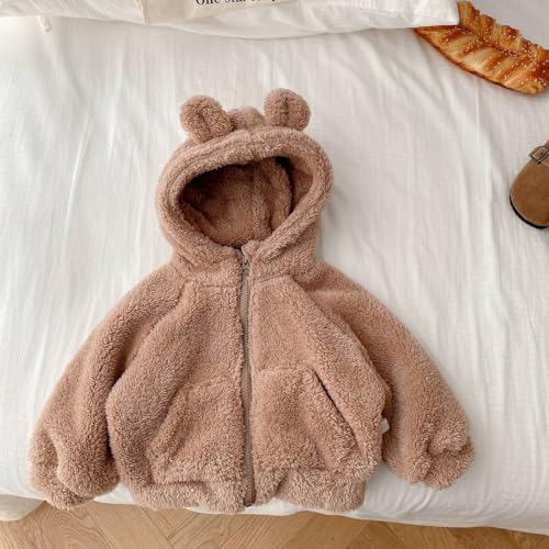 Fall Sweaters Toddler Plush Hooded Coat (3M-6Y) Soft Cozy Winter Jacket With Front Pockets Hoodie2