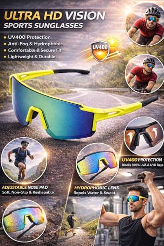 Image of Zynic Men's Stylish Sports Sunglasses For Unisex | UV400 Protection Classic Wrap Around Googles |Sports Shades for Driving,Cyclining Outdoor & Travel | Googles for man's